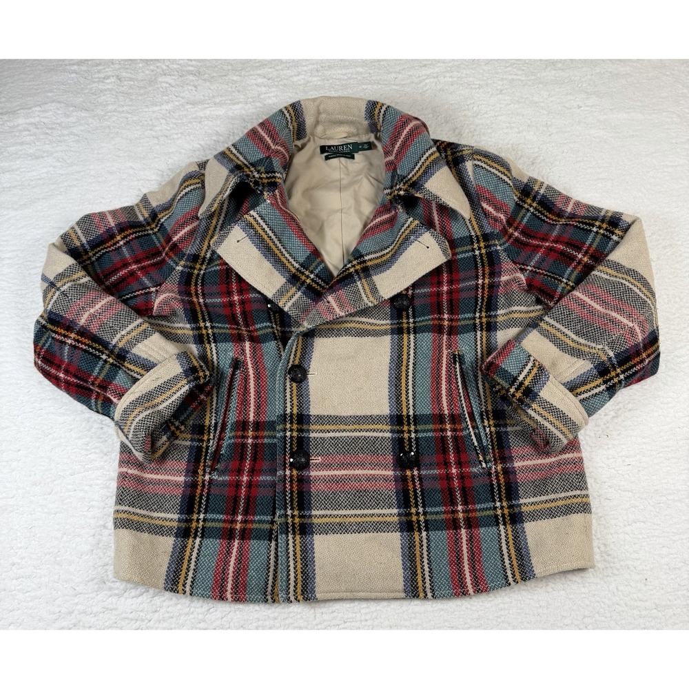 Lauren Ralph Lauren Wool Plaid Jacket Women 12 Italian Fabric Tartan Coat